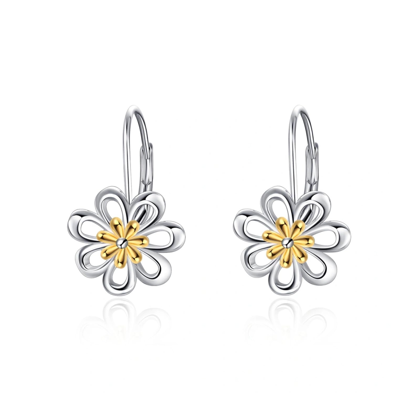 Orecchini Margherita Argento Sterling Placcato Oro Piccoli Orecchini Pendenti a Forma di Fiore Margherita con Chiusura Leverback Gioielli Cerchi Regali per Donne Fidanzata (Orecchini margherita)