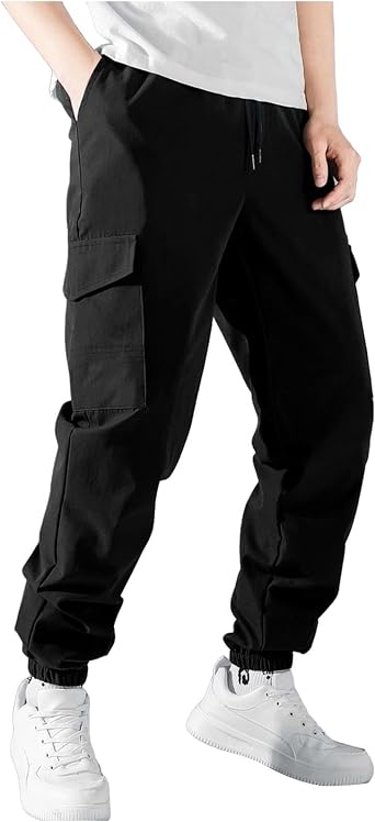 Zeiyignr Mens Cargo Pants with Pockets Elastic Waist Drawstring Hiking Sweatpants Casual Athletic Jogger Sports Trousers