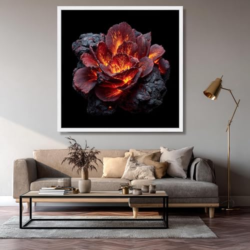Tableau fleurs rouges déco salon grand format 70x70 cm affiche sur toile