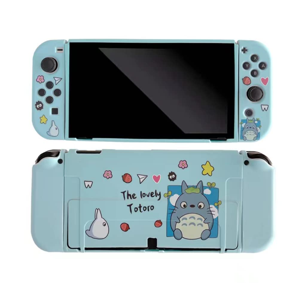 ENFILY Cute Totoro chinchilla Protective Case for Nintendo Switch OLED, Cute Bling Clear Soft TPU Slim Cover, Kawaii Dockable Case for NS, Sparkle Skin Set