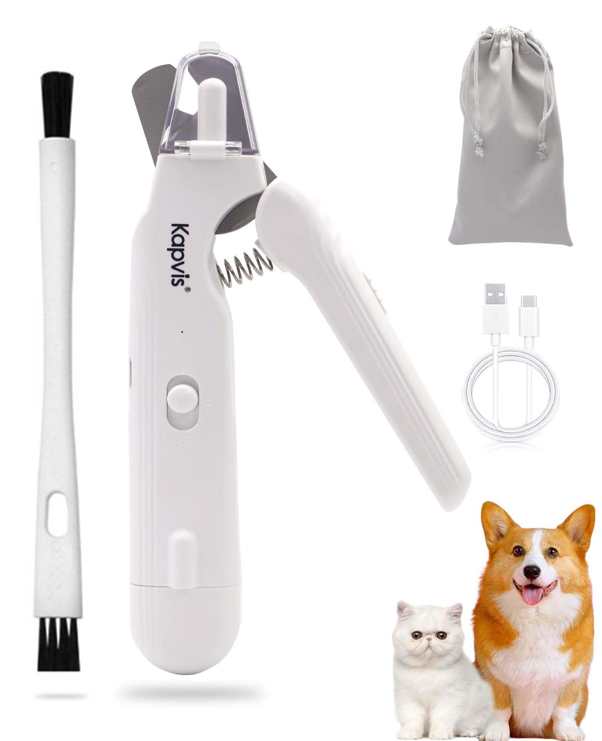 Kapvis 2-in-1 Dog Nail Clippers & Dog Nail Grinder with LED Lights,Cat Nail Clippers with Guard,cat Nail Trimmer for Medium Small Dogs Cats Claw