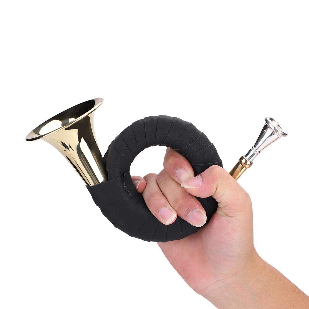 Bb Jagdhorn, Messing Jagdhorn Mini leichte tragbare Horn Messing Instrument Set mit Aufbewahrungstasche sauberes Tuch und Halterung