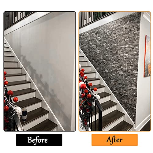 Hyesrtey 10 Stück 3D Wandpaneele 35x38.5cm Selbstklebend Küchenrückwand Ziegel Tapeten Steinoptik 4 mm Steintapete Wandaufkleber Wasserdicht Wandtapete für Küche Schlafzimmer (Schwarz)