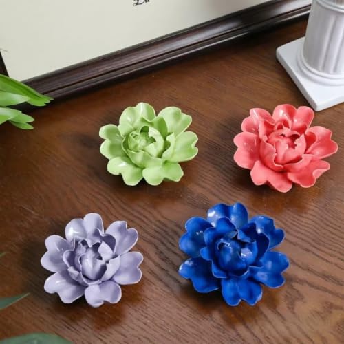 Image of Luoyang Peony,Royal Blue,3.54 inch,Ceramic Flower Wall Art Decor, Artificial Flower Wall Sculpture,Handmade Ceramic Flowers for Home,Hallway,Living Room, Kitchen,Bathroom