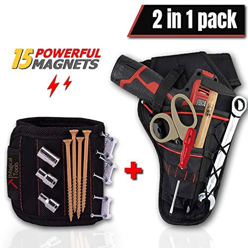 Magical Tools, Magnetic Wristband, Strong Magnets for Holding Screws, Impact Drill Holster