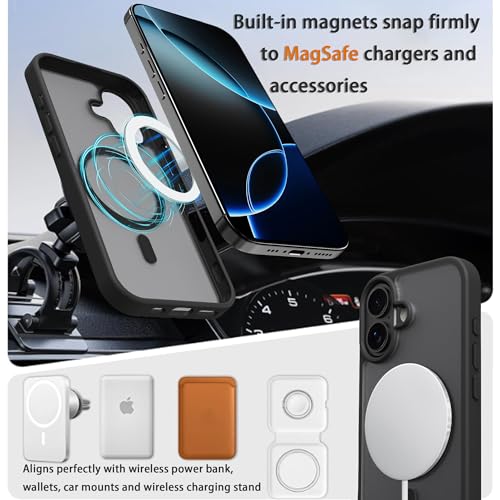 Image of Magnetic for iPhone 17 Phone Case, [Compatible with MagSafe], Screen Protector X1, [Military Grade Drop Protection],Matte Finish,Slim,Shockproof,Protective (Black, iPhone 17)