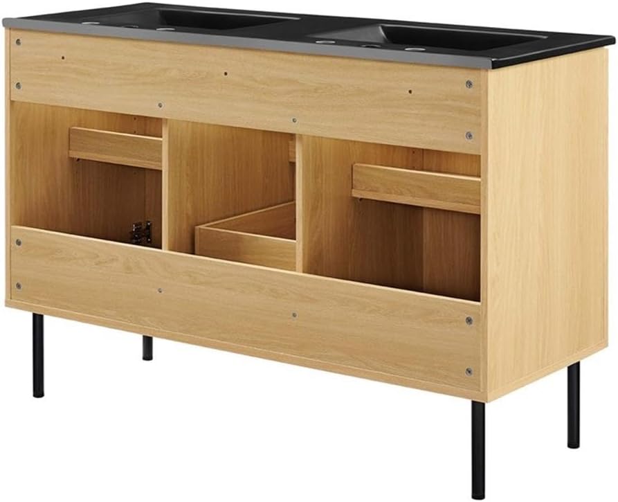 Modway Chaucer 48 Bathroom Vanity in Oak Black with Dual Ceramic Sink Basin, 48 Inches Double