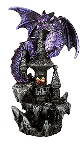 Pacific Giftware Small Guardian Dragon Protecting Castle with Rhinestone Rock Crystal Tabletop Decor Collectible Figurine Gift (5.5" Purple)