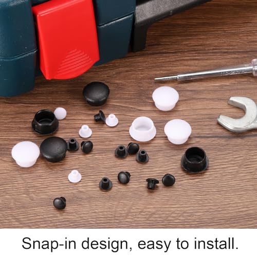 Image of uxcell 300Pcs Screw Hole Plugs, 5mm(3 /16 inch) Dia Plastic Snap in Shelf Button Flush Type Caps for Furniture Cabinet Cupboard, White
