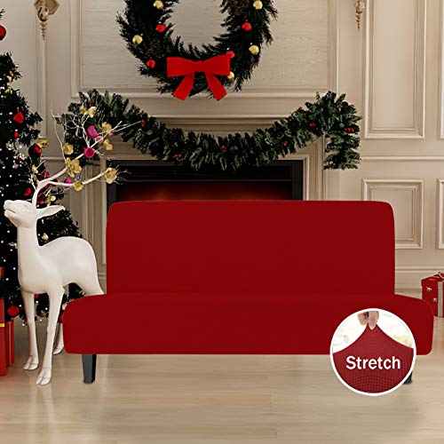 Image of Easy-Going Stretch Large Futon Slipcover Armless Futon Cover Christmas Red