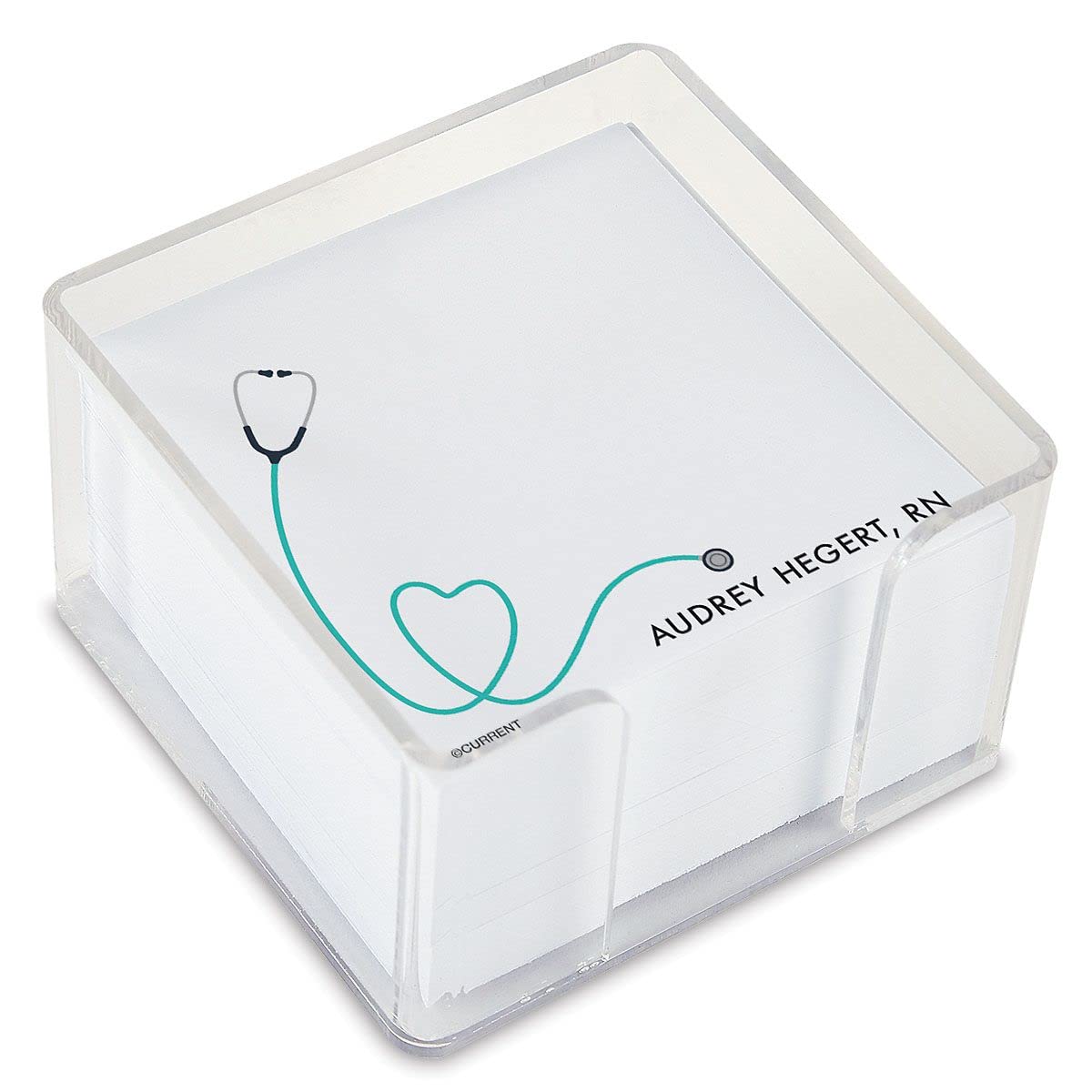 Current Medical Personalized Note Sheets in a Cube - 400, 3 1/2 Inch Loose Sheets in 2 1/2 Inch Tall Clear Acrylic Box