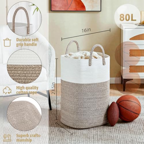 Image of Artfeel Laundry Basket,Woven Cotton Rope Laundry Hamper,60L Versatile Storage for Dirty Clothes,Baby Toys,and Blankets in Bathroom, Nursery,and Living Room