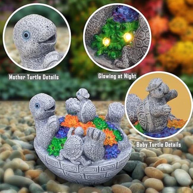Solar Turtles with 8 LED Lights, Cute Turtle Statue