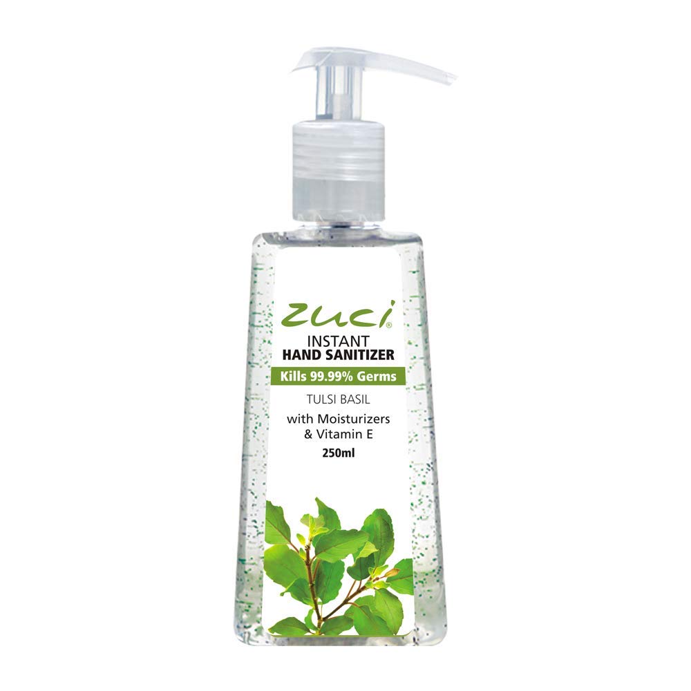 Zuci Natural Hand Sanitizer with Tulsi Basil Scent | Instant Germ Protection | Alcohol Gel-Based | Travel-Friendly - 250ml
