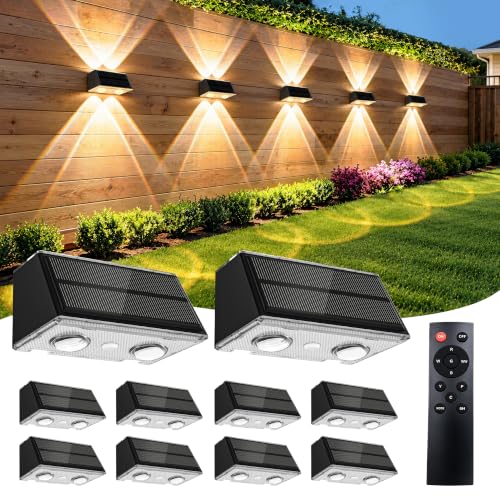 Cybrasc Solar Fence Lights Outdoor with Remote Control, 10 Pack, 100LM | 12H+ Ru...