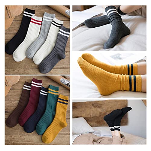 Striped Crew Socks 10 Pairs Retro Cute Long Tube Crew Socks for Women2
