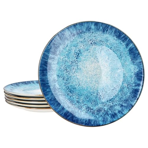 MamboCat Marina 6er Set Speiseteller I Ø 27cm I blaue Porzellan-Essteller mit maritimem Design für 6 Personen I Ozean-Dekor, Gischt I große Teller für Hauptmahlzeiten, zum Grillen & Co