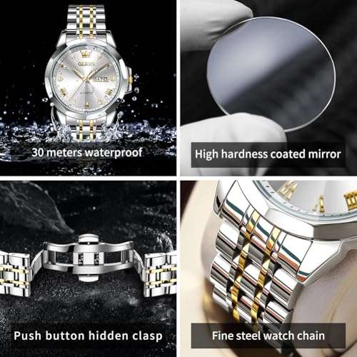 Image of OLEVS Mens Watches Analog Quartz Original Perfume Watch for Man Diamond Stainless Steel Waterproof Calendar Stylish Business Men's Branded Watches