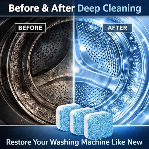 Image of Washing Machine Cleaner Tablets - Deep Cleaning Descaler for Front Load & Top Load Washers | Removes Odor, Residue & Buildup | Drum, Tub & Laundry Seal Cleaner | Easy-Use (Pack Of 25)