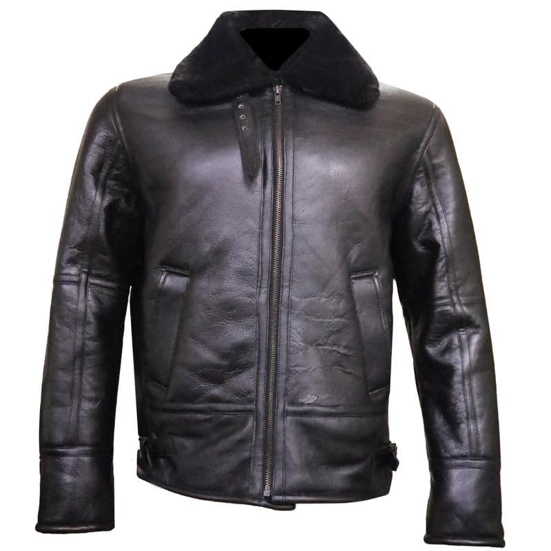 Black Raf Aviator Bomber Jacket - Black Real Shearling Flight Pilot B3 Bomber Winter Jacket For Men3