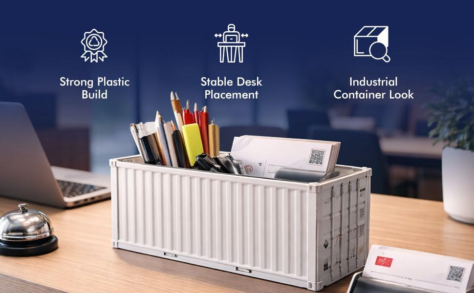 Image of Neonix Desk Organizer Office Supplies Multi Function Shipping Container Style Storage Box Pen Pencil Business Card and Remote Control Holder for Office and Home Gray (Container Storage 7)