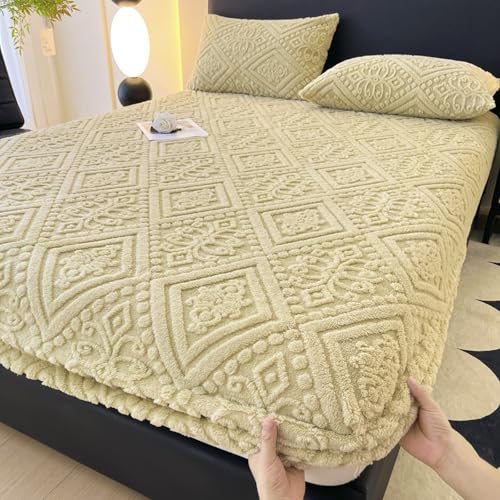 JIANINGHOME Sábana bajera ajustable de forro polar de 180 x 200 cm, sábana bajera ajustable de franela cálida para invierno