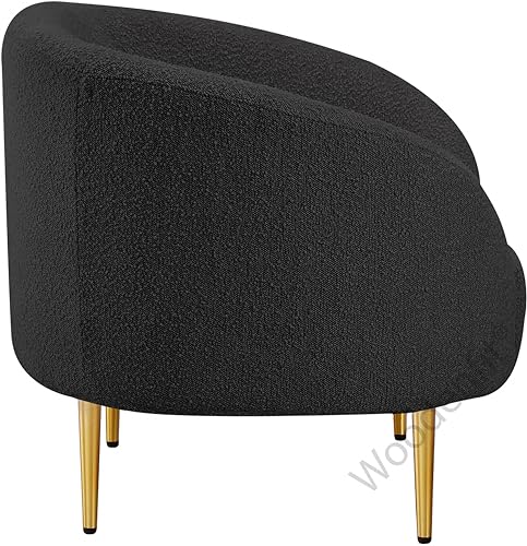 Image of Rosewood Luxury Curved Sofa in Premium Boucle Fabric | Solid Wood Structure | High Density Foam | Sturdy Golden Legs | Comfortable & Stylish Couch for Modern Living Room (Black, 1 Seater)