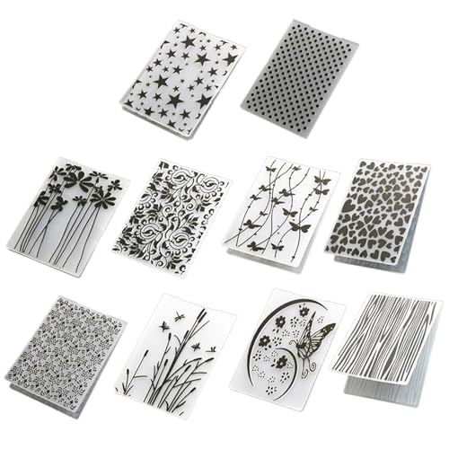10 Stück Prägeschablonen für Kartenherstellung Kunststoff Prägefolder Embossing Folder DIY Prägeschablone für stanzmaschine Scrapbooking und Fotoalben Rosen und Schmetterlinge (14.5 x 10.5 cm)