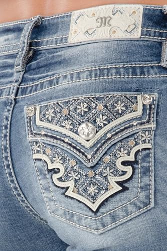 Miss Me Women's Brocade Embellished Faux Flap Pockets Mid-Rise Bootcut Jeans4