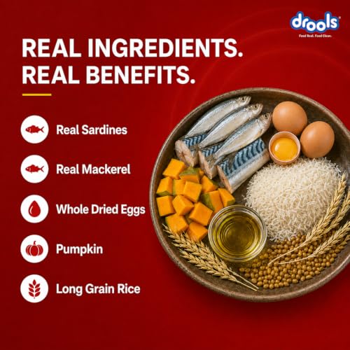 Image of Drools Adult Dry Dog Food 2.8kg + 1kg (Free) | Fish and Rice Flavour | Fish & Rice Formula | Gentle on Gut | Helps Maintain Strong Muscles and Vitality | Organic Chelated Minerals