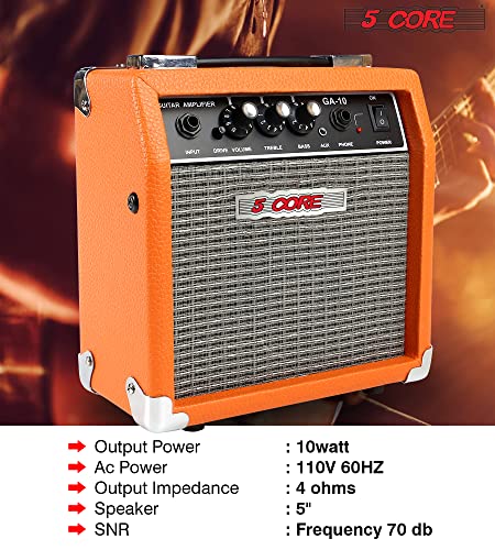 5 Core Guitar Amplifier Mini Bass Electric Guitar Amp 10W Portable Acoustic Guitar Amp w Aux Input Volume Bass Treble Control GA 10 ORG - Image 3