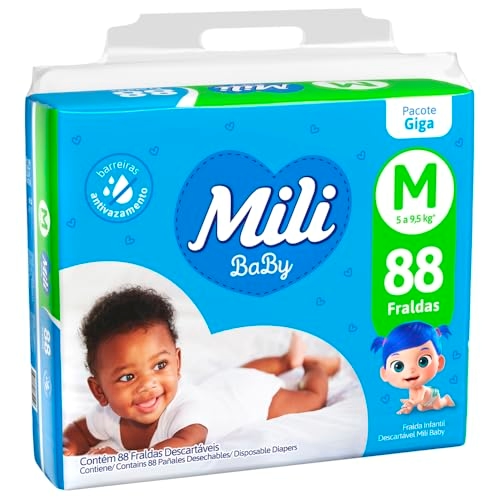 Mili Fralda Infantil Baby Tamanho M, Proteção Diária, Ajuste Confortável, Barreiras Antiva...