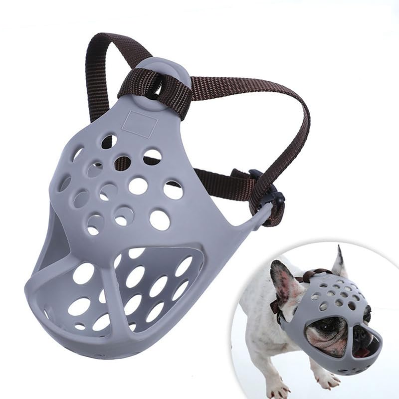 Dog Muzzle Soft Helmet for Brachycephalic Dogs – Anti-Bite & Anti-Chew Protection for French Bulldogs & Pugs(Grey XL)