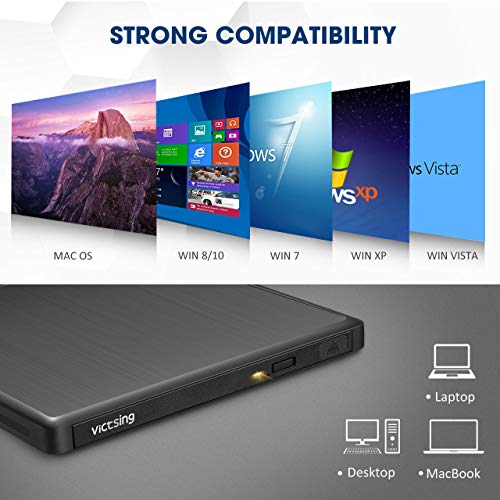 VicTsing USB 3.0 External CD Drive, Portable External CD-RW Drive DVD-R Combo Burner Player Writer for Laptop Notebook PC Desktop Computer (Black)