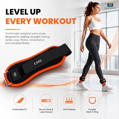 Image of Btag Premium Neoprene Ankle & Wrist Weights (0.5 kg x 2 Pcs) | Adjustable Strap | Unisex Leg & Arm Weight Cuffs for Gym, Workout & Training (Black /Orange)