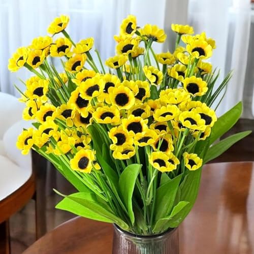 Image of Art Street Artificial Sunflower Mini Fake Flowers Bundles | Floral Arrangements| Bunch for Vase |Ideal for Home Decor| Table Placement Office Desk | Set of 2, (11 Inch, Yellow) (Vase Not Included)