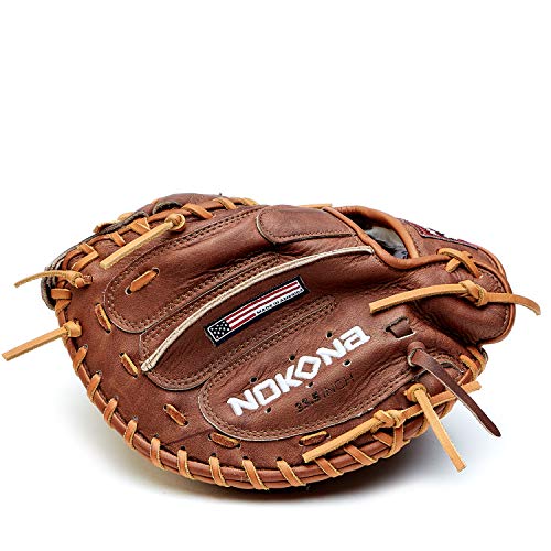 Nokona W-3350C Handcrafted Walnut Baseball Catcher's Glove - Right Hand Throw, Closed Web, Adult 33.5 Inch Mitt, Made In The Usa #TOP1