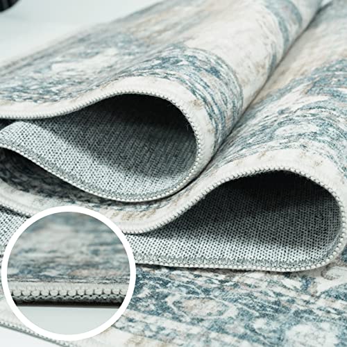Washable 3x14 Hallway Runner Rug: Soft Kitchen Rug Non Slip Rug Runner with Rubber Backing for Living Room Bedroom Bathroom Non Shedding Farmhouse Carpet Runner Rug (Blue, 3X14)