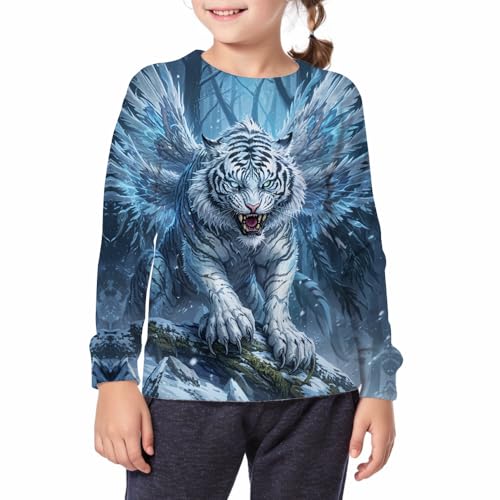 Boy's Girl's Comfy Print 3D Tiger Sport Long Sleeve Crew Neck Sweatshirt With 6-14 Years2