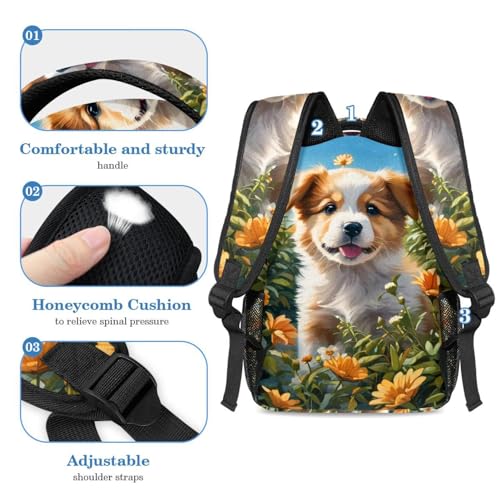 Sacs à dos de cours motif fleuri et chien mignon pour l'école et sorties - 4