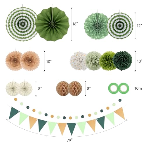 Image of 23Pcs Sage Green Party Decoration Kit for Birthday Bachelorette Baby Shower
