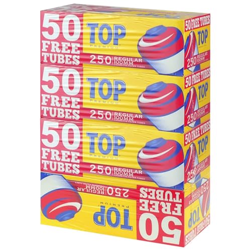 TOP - Regular Full Flavor Red RYO 100s Cigarette Filter Tubes - 4 Boxes with 250 Tubes per Box