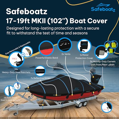 Boat Covers 17-19ft, Safeboatz Storm Series, 13-Point Ratchet System, 102" - image 2