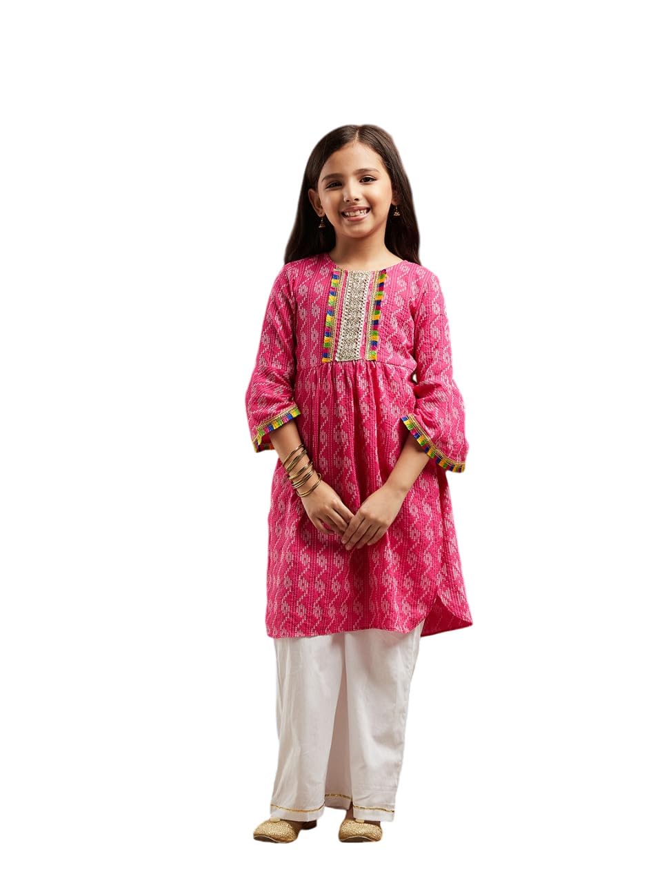 Pspeaches Girl's Cotton Kurta Set (Ks-Magentadobby-10-12Y_Magenta