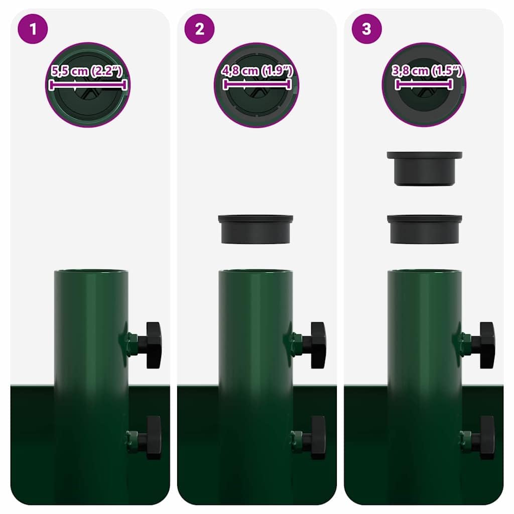 Supporto per ombrellone verde, 45 x 45 x 45 cm, in acciaio, resistente, arrotolabile, stabile, resistente alle intemperie, per giardino, terrazza, balcone, campeggio, attività all'aperto