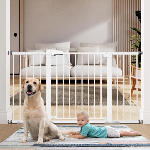BABELIO-29-55-Inch-Extra-Wide-Baby-Gate-Metal-Auto-Close-Dog-Gate-Pressure-Mounted-Pet-Gate-for-Doorways-NO-Tools-Needed-NO-Drilling-with-Wall-Cups-White - Cucciolini Doodles   BABELIO-29-55-Inch-Extra-Wide-Baby-Gate-Metal-Auto-Close-Dog-Gate-Pressure-Mounted-Pet-Gate-for-Doorways-NO-Tools-Needed-NO-Drilling-with-Wall-Cups-White