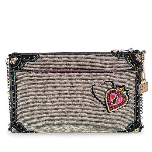 Mary Frances Unlocked Magic BeadedKeys & Heart Locks Mini Crossbody Clutch Handbag, Pewter2