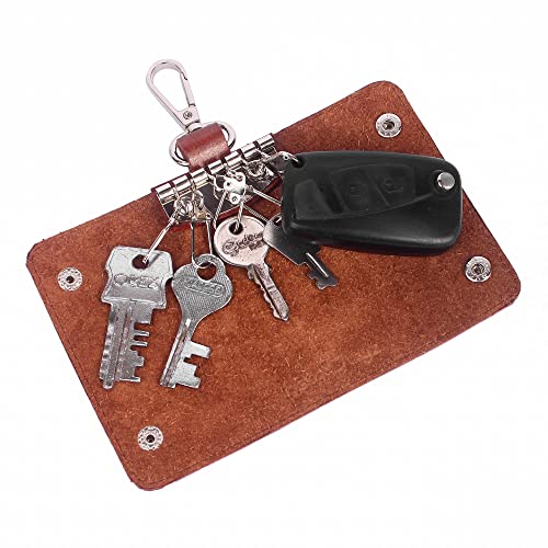 Image of Leather Key Pouch Keychain for Men & Women - Key Holder Wallet with Key Ring | Compact Key Organizer Case for Car Keys, House Keys & Coins | Small Leather Key Wallet Pouch