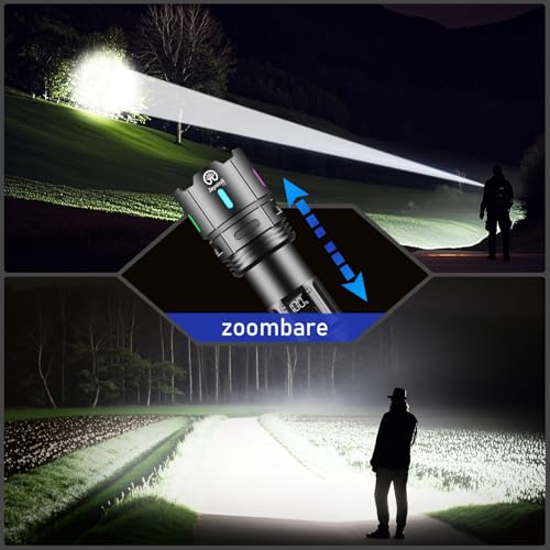 Jayxinli Taschenlampe LED Aufladbar 1,000,000 Lumen, Extrem Hell, Starke, 5 Lichtmodi, Zoombar, 5000 mAh Batte, IPX7 Wasserdicht Taschenlampen für Camping, Outdoor, Notfäll – Bild 4