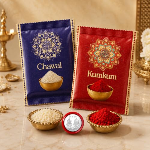 Image of Oblivion Rakhi with Chocolate for Brother - OM Design Multicolor Rakhi with Choco Magic Chocolate 32 Gm, Greeting Card, Silver Color Pooja Coin & Tilak Set - Traditional Raksha Bandhan Festive Combo